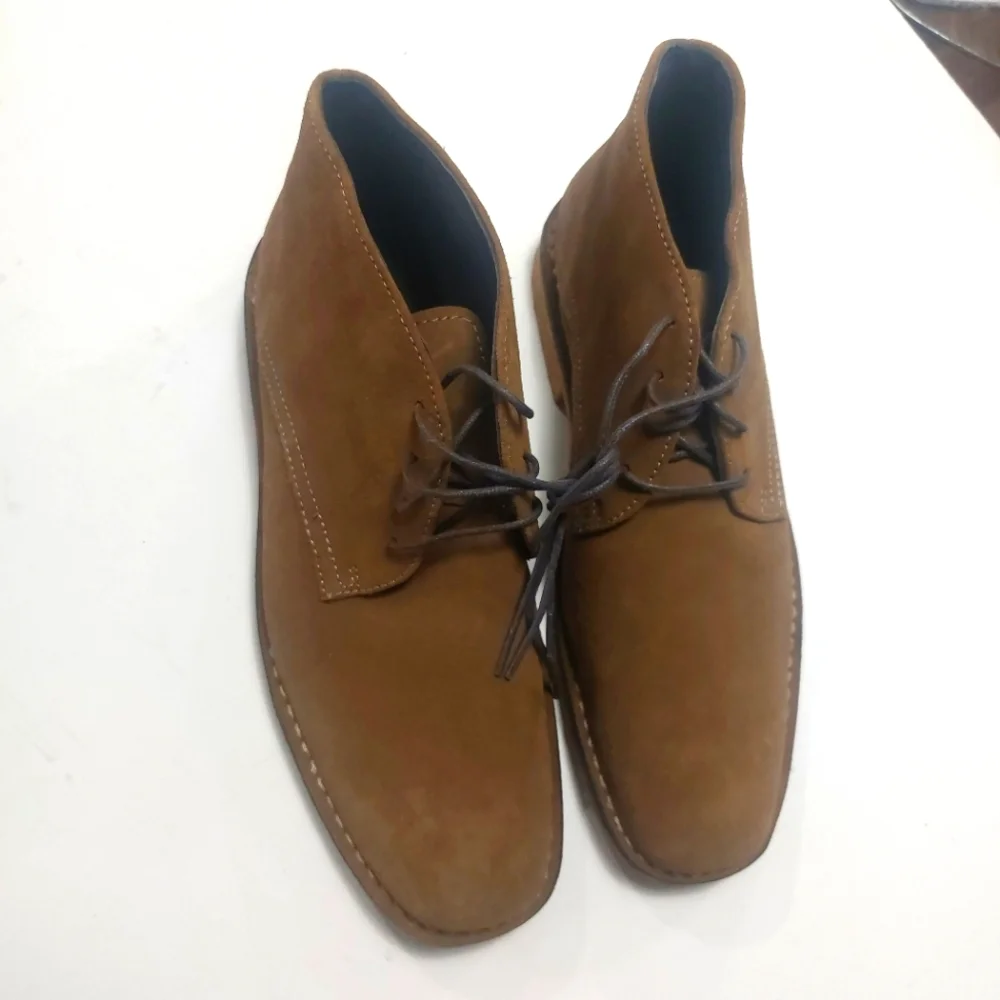 JOHNSTON & MURPHY Runnell Chukka Camel Brown Sheep Skin Shoes Size 8.5M